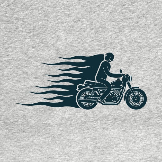 Simple biker pictogram emblem with a motorcycle racer and flames by Agor2012